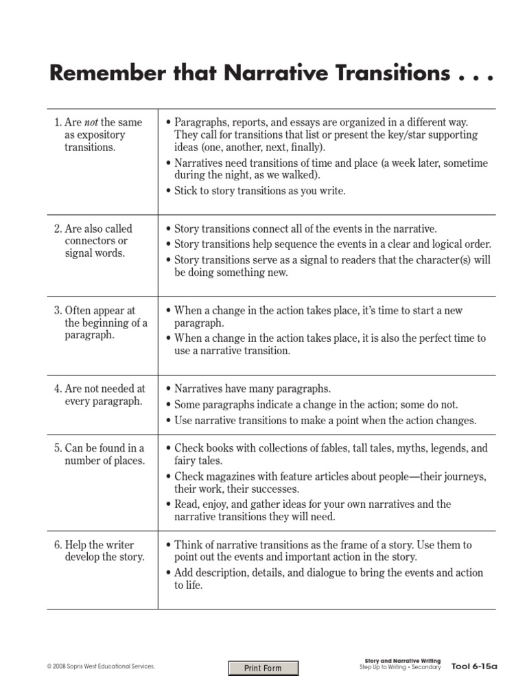 Remember That Narrative Transitions - . .: Print Form | PDF | Language ...
