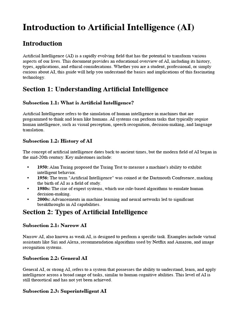 Introduction To Artificial Intelligence (AI) | PDF | Artificial ...