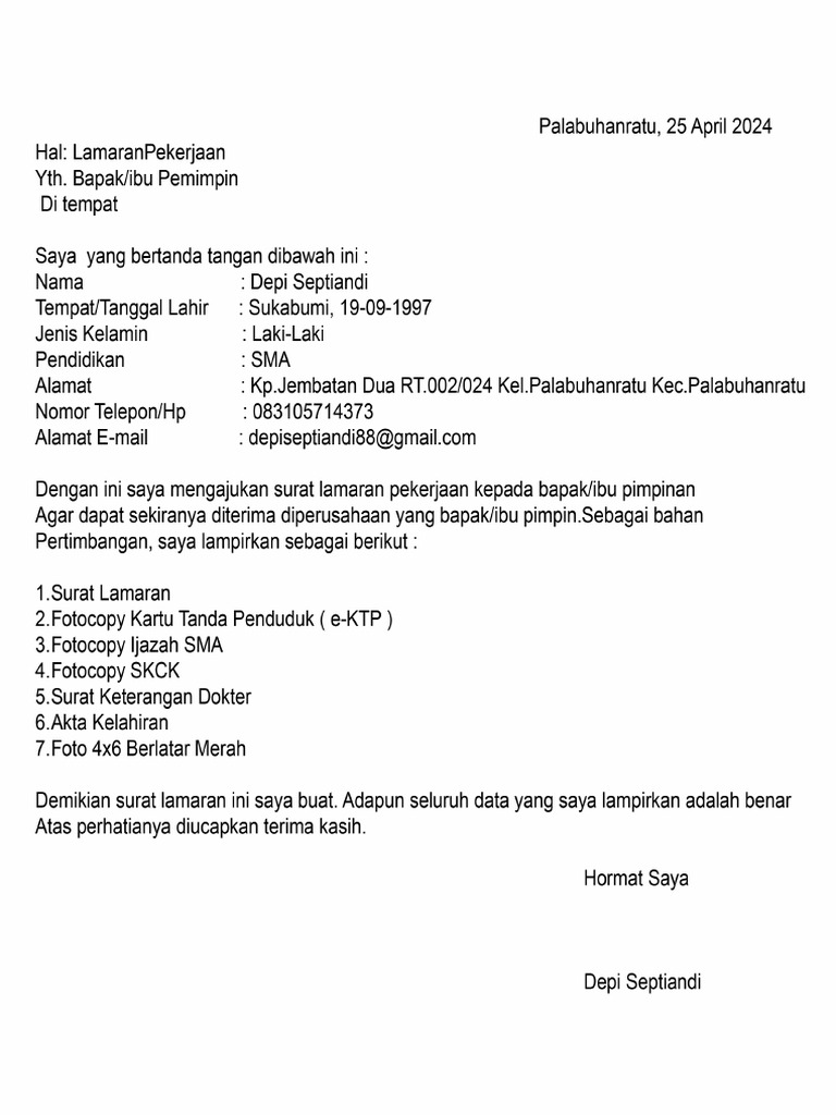Lamaran depi septiandi pdf