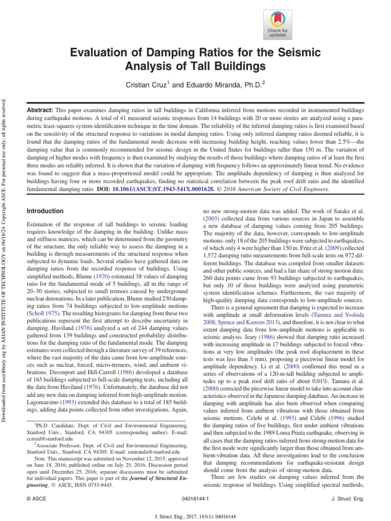 Evaluation of Damping Ratios for the Seismic Analysis of Tall Buildings ...