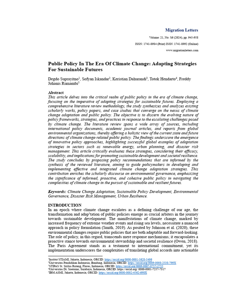 Public Policy in The Era of Climate Change Adapting Strategies For ...
