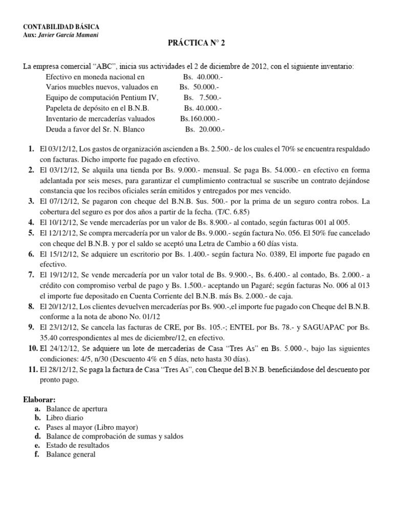 Práctica 2: Contabilidad Básica ABC | PDF | Dinero | Negocios económicos