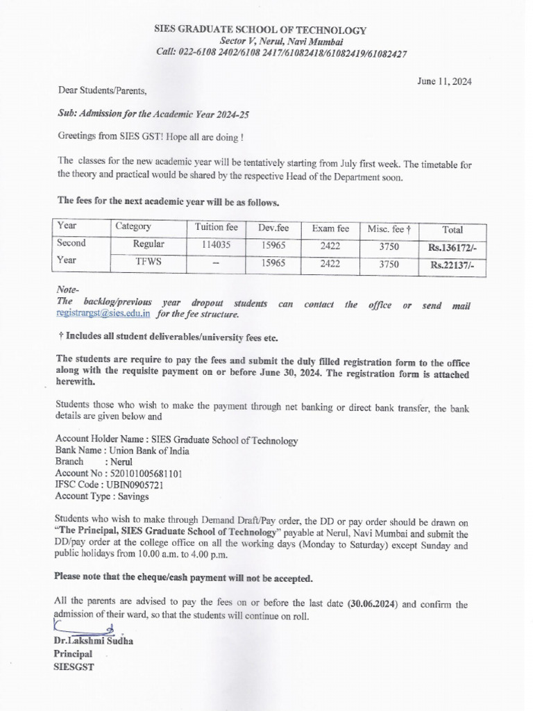 Second Year Letter - Payment | PDF