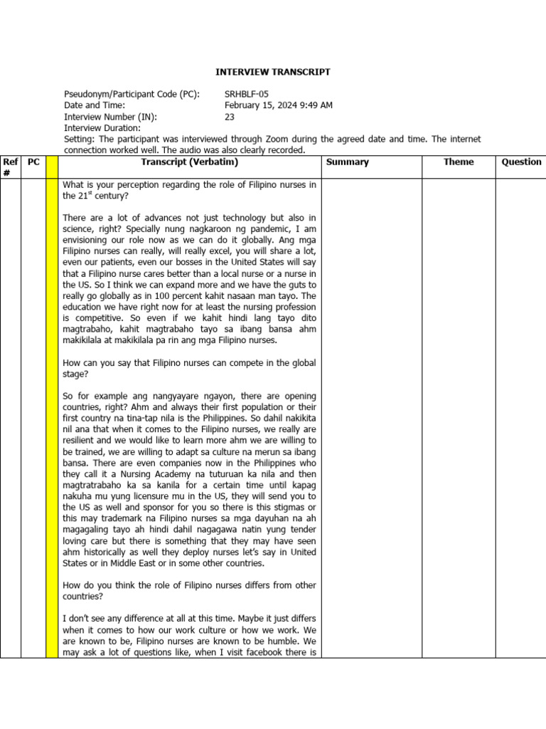 Eloisan - Interview Transcript | PDF | Nursing | Social Programs