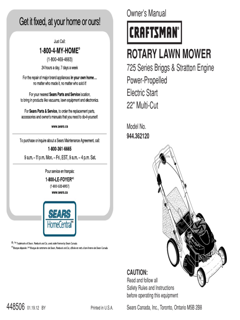 Craftsman 944 Lawn Mower Manual | PDF | Lawn Mower | Horsepower