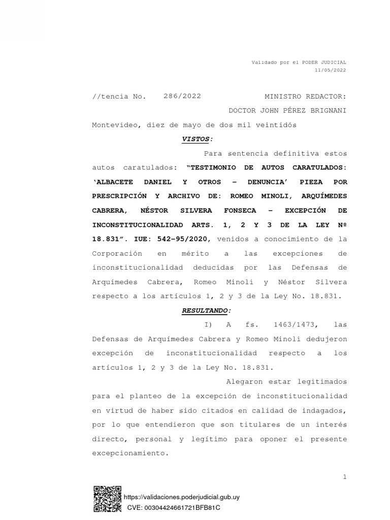 Sentencia 286-2022 | PDF | Constitución | Convenio europeo de derechos