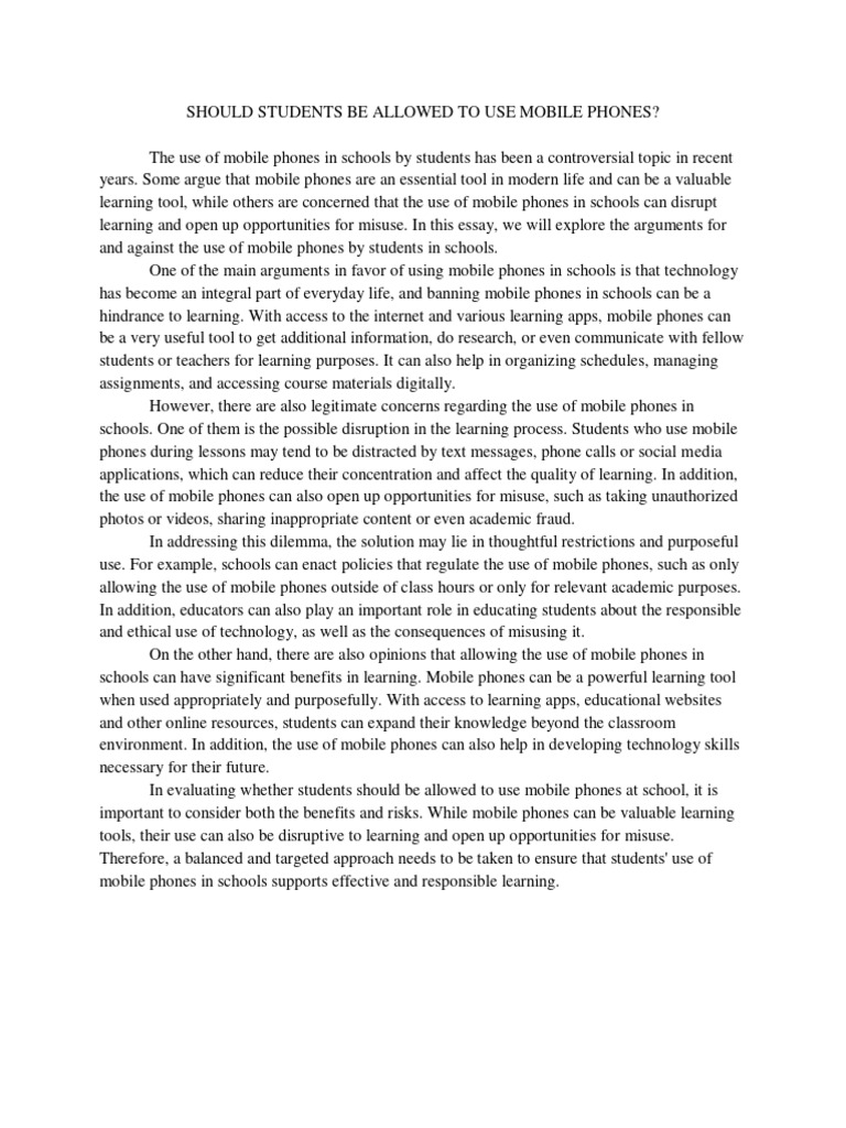 Mobile Phones in Schools: Pros and Cons | PDF | Mobile Phones | Learning