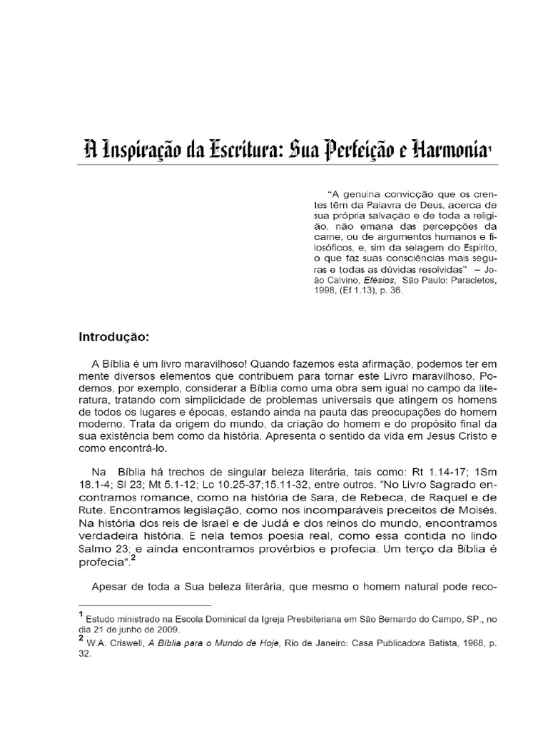 A inspira o da escritura sua perfei o e harmonia 1 pdf download
