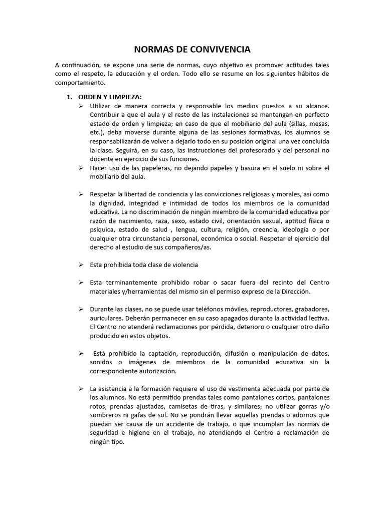 Normas de Convivencia Escolar | PDF | Salón de clases | Maestros