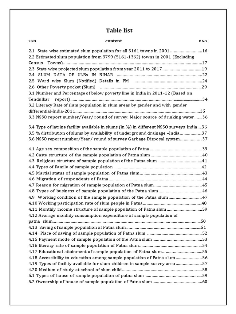 Table list pdf sanitation slum