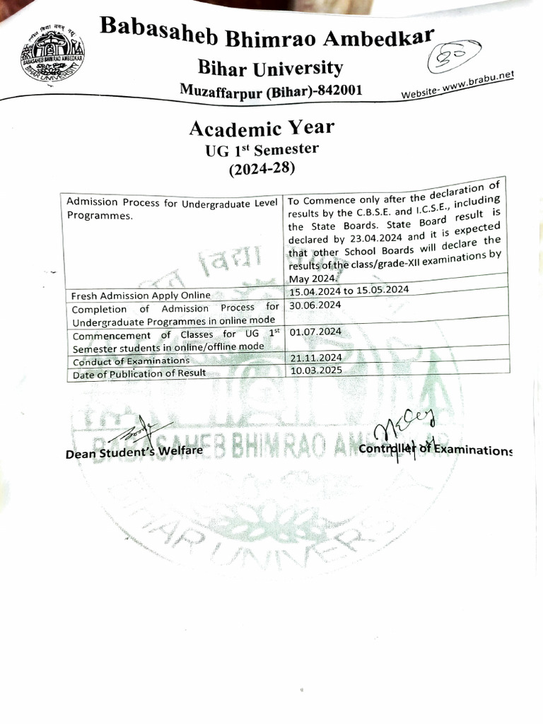 Academic Year UG 1st Semester 2024-28 | PDF | Educational Stages ...