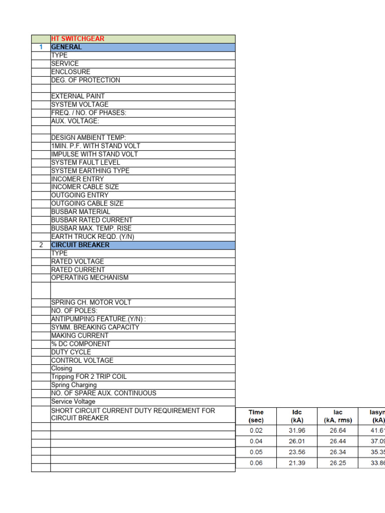HT Swgr Datasheet | PDF | Relay | Transformer