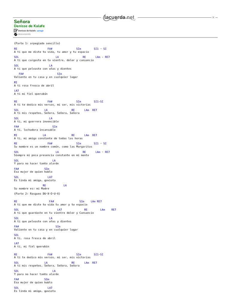 SEÑORA, Denisse de Kalafe - Acordes | PDF | Grabación de sonido ...