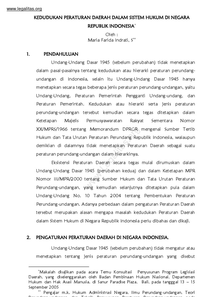 Kedudukan Perda Dalam Sistem Hukum Di Negara