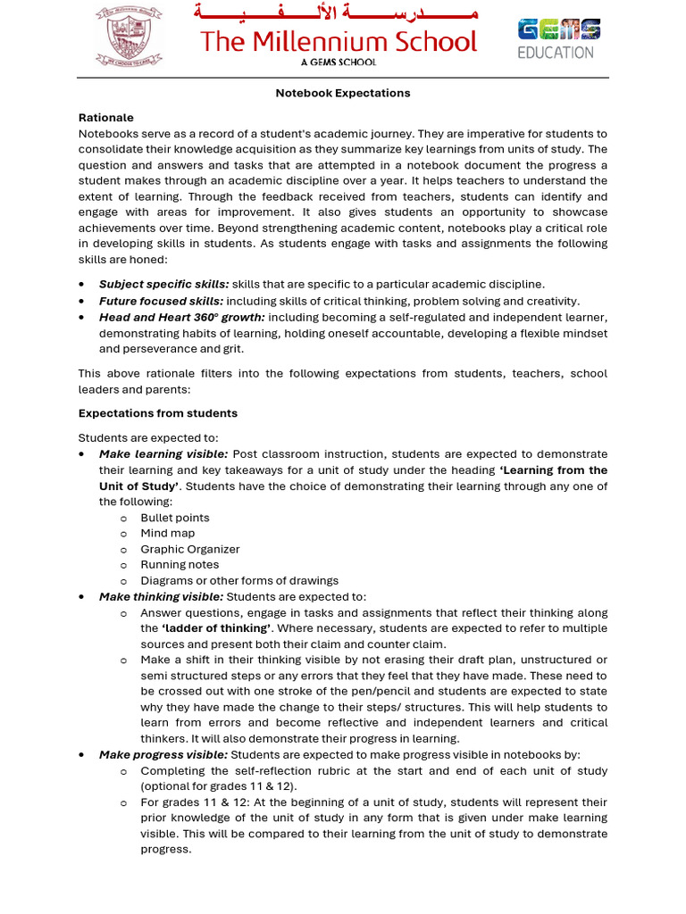 Notebook Policy 2024-2025 | PDF | Learning | Teachers