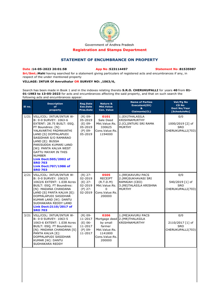 Andhra Pradesh Property Encumbrance Report | PDF | Property Law ...