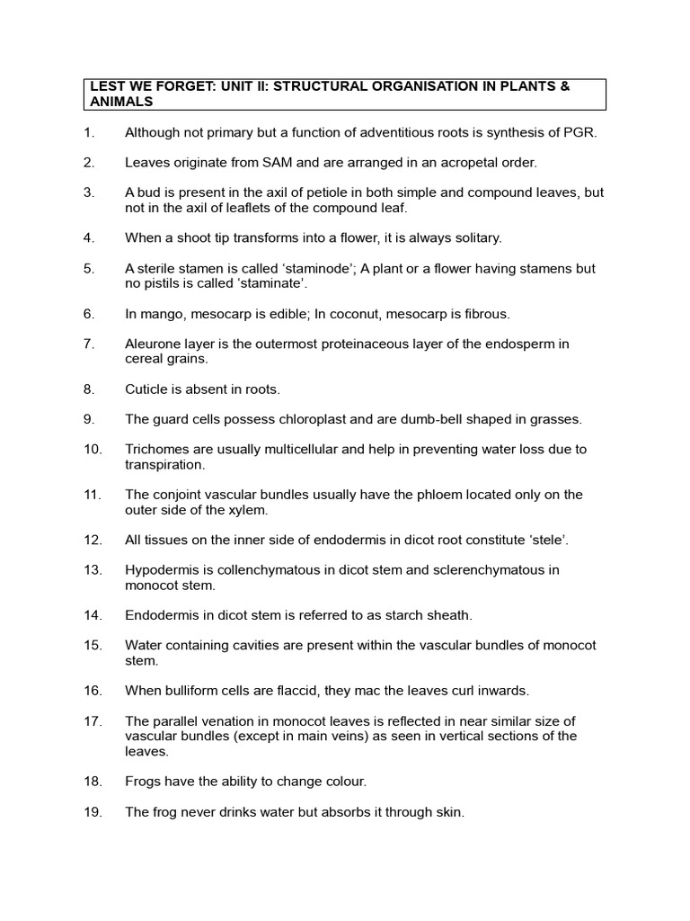 Lest We Forget Unit II | PDF | Leaf | Plant Stem