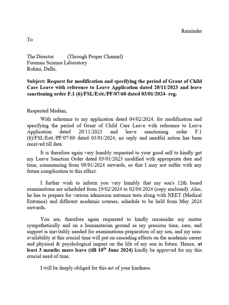 Request for Child Care Leave Modification | PDF