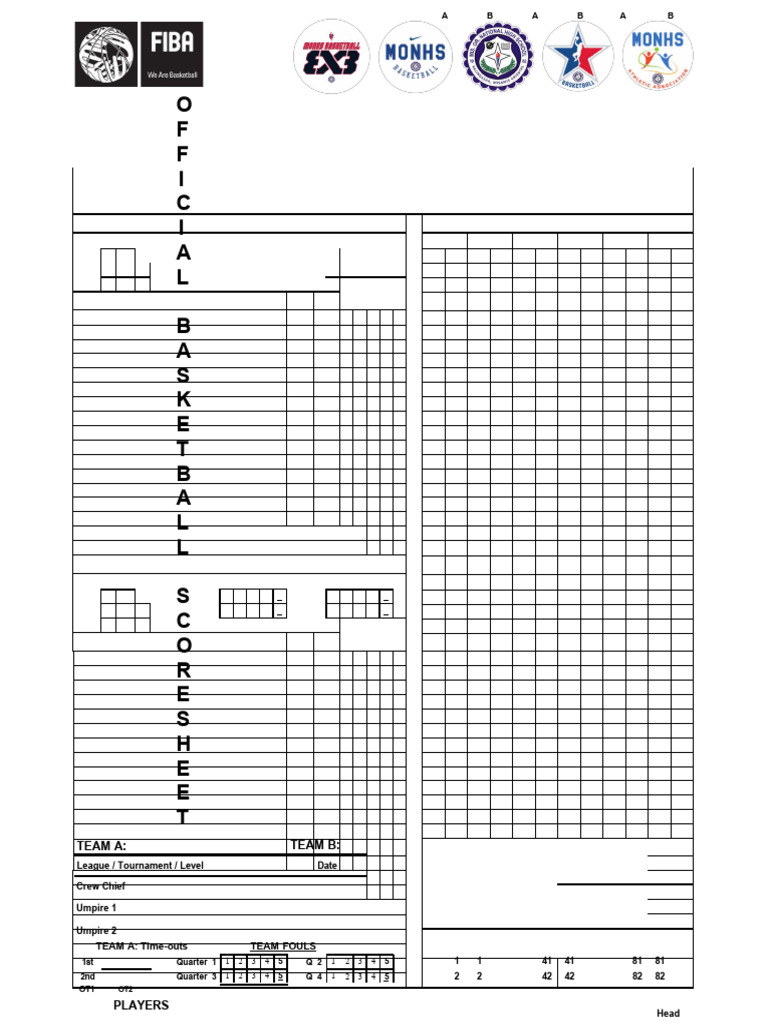A - FIBA Basketball Scoresheet | Download Free PDF | Sports | Team Sports