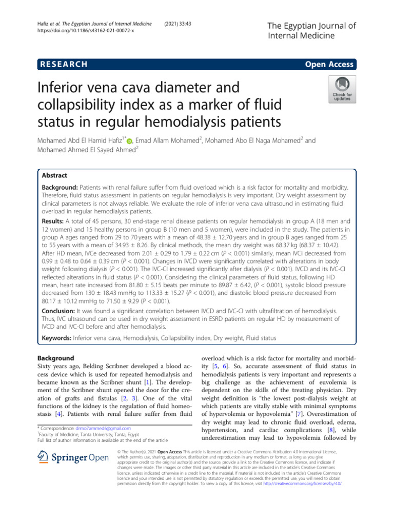 Inferior Vena Cava Diameter and Collapsibility Ind | PDF | Blood ...