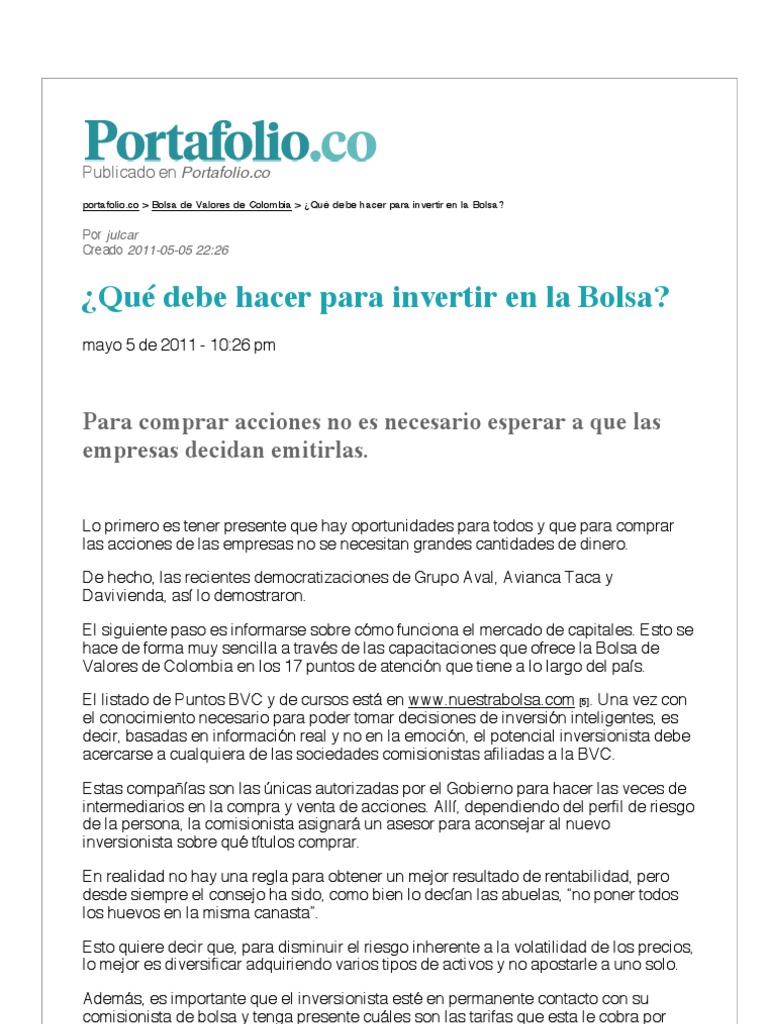 ¿Qué Debe Hacer para Invertir en La Bolsa | PDF | Bolsa | Compartir ...