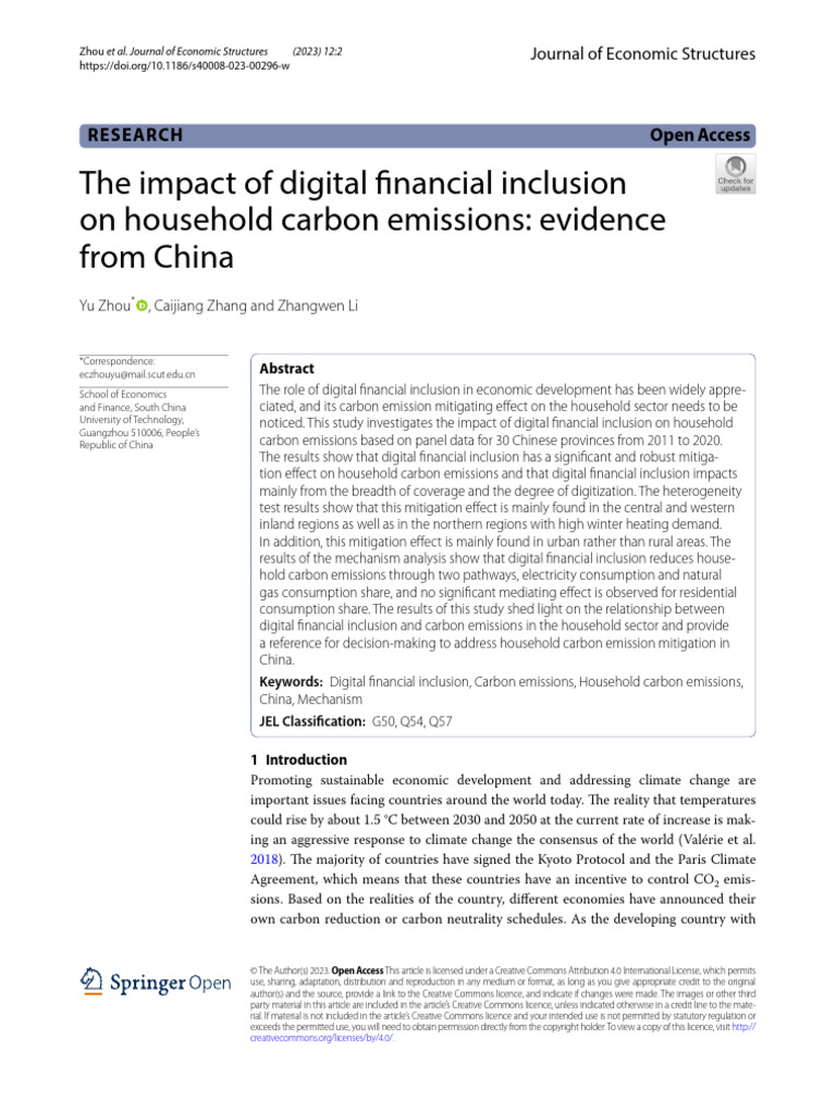 The Impact of Digital Financial Inclusion On Household Carbon Emissions ...