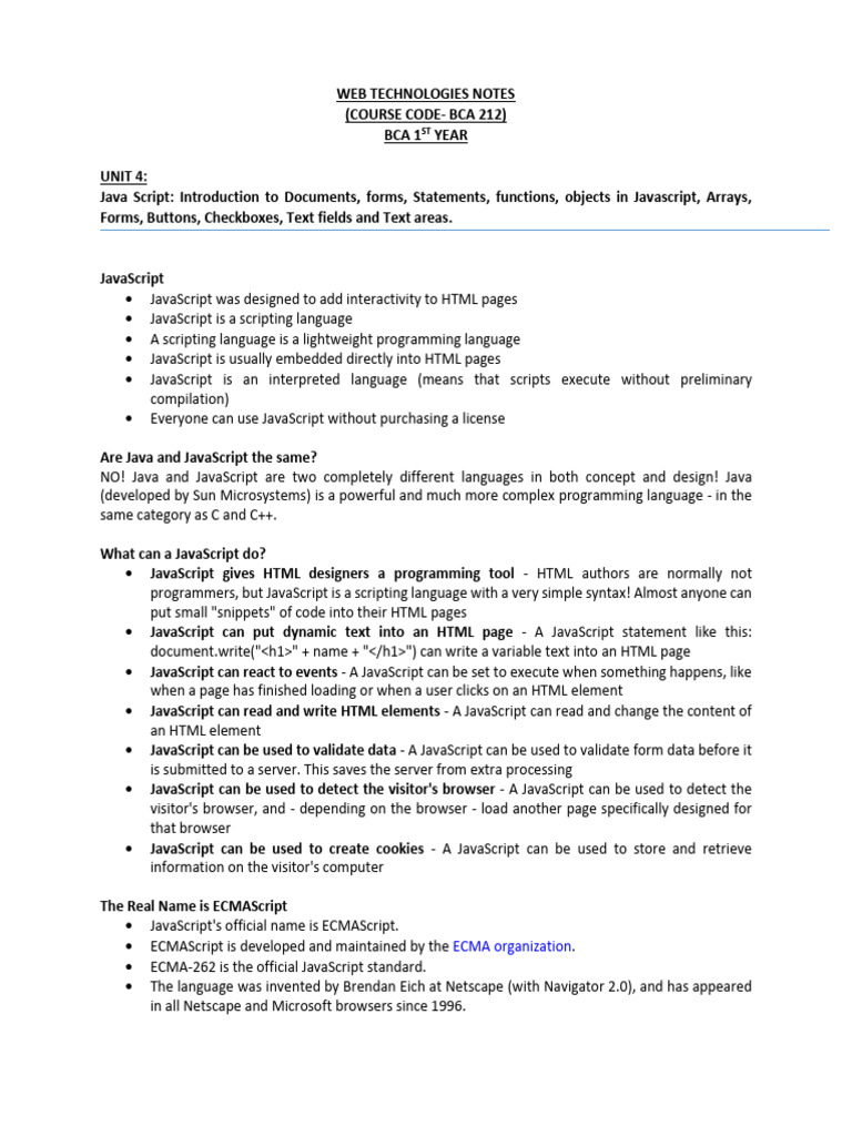 BCA212 - Unit 4 | PDF | Http Cookie | Java Script