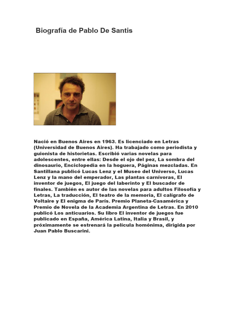 Biografía de Pablo De Santis | PDF