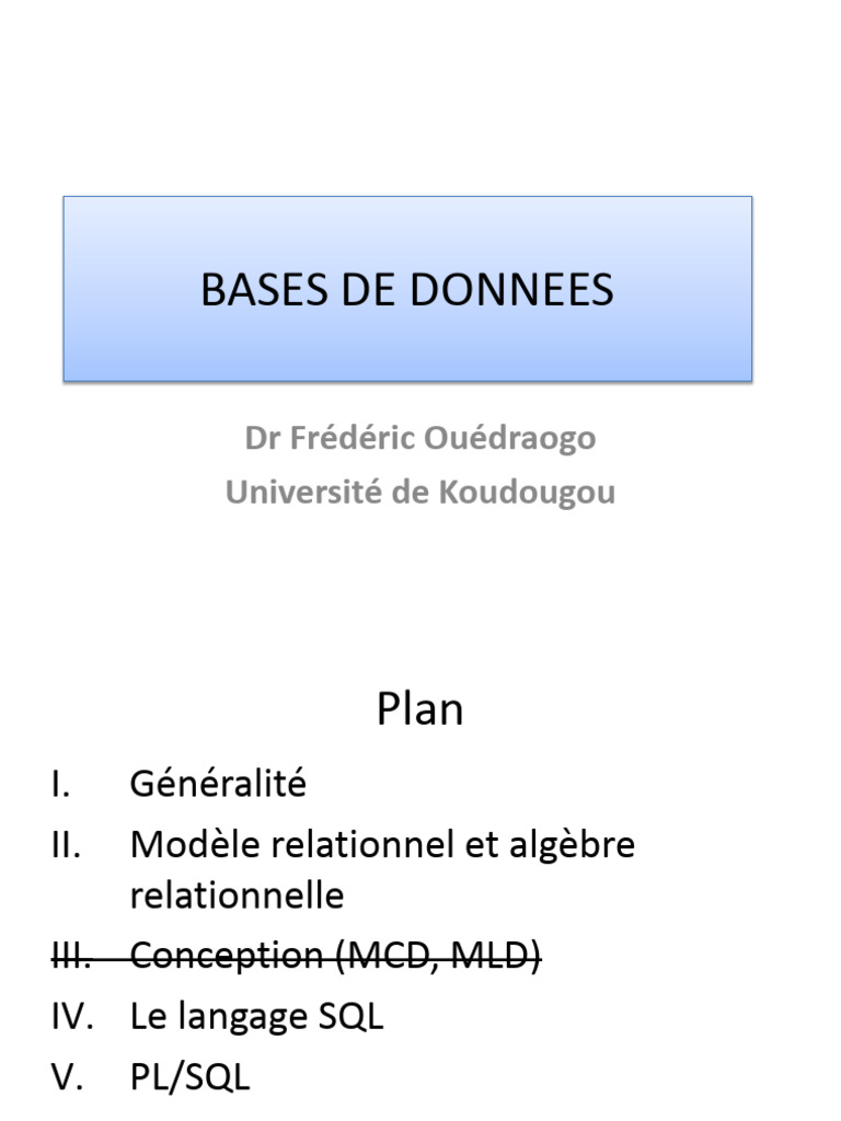 Introduction aux Bases de Données et SQL | PDF | Modèle relationnel ...