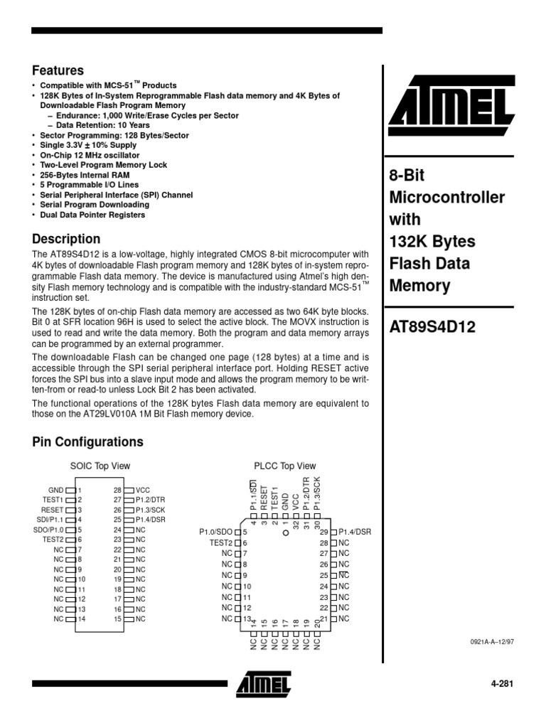 AT89S4D12 | PDF | Flash Memory | Electronics