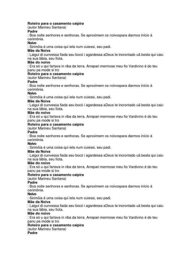 Roteiro de Casamento Caipira Engraçado | PDF | Poesia