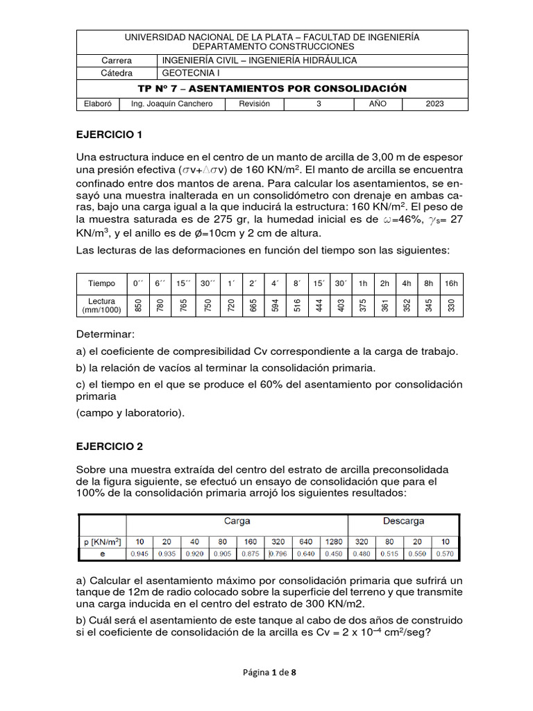 TP N°7 - Asentamientos por consolidación (2023) | PDF | Estrato ...