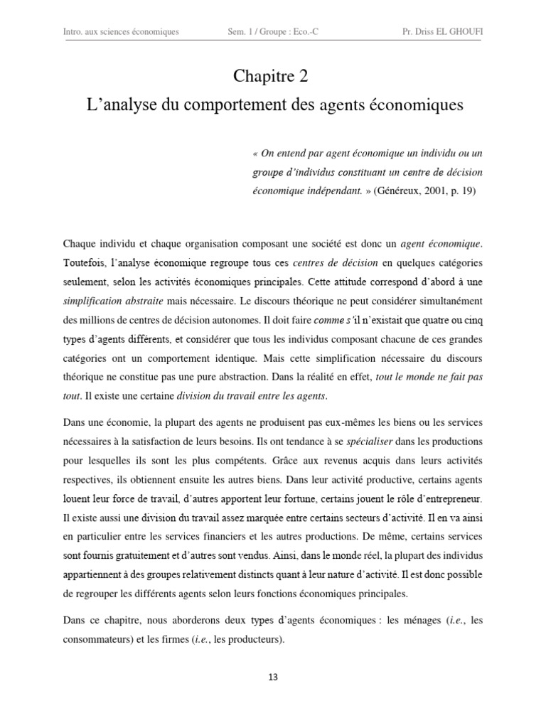 Comportement des agents économiques | PDF | Inflation | Bien (économie)