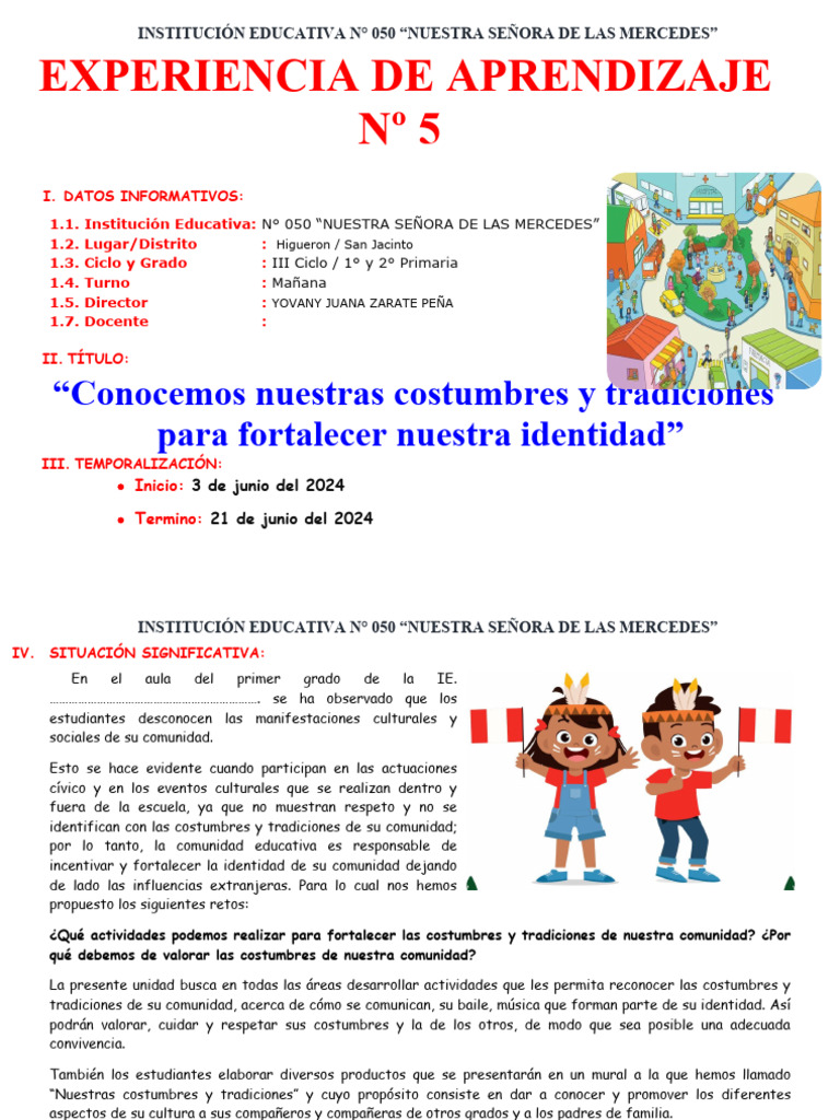 Unidad de Aprendizaje #5 Maestra Janet - Primer Grado | PDF ...
