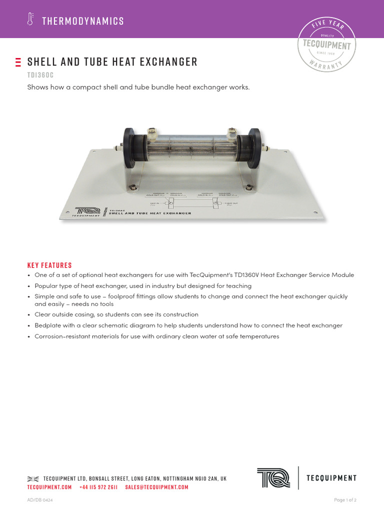 TD1360c Shell and Tube Datasheet | PDF | Heat Exchanger | Heat