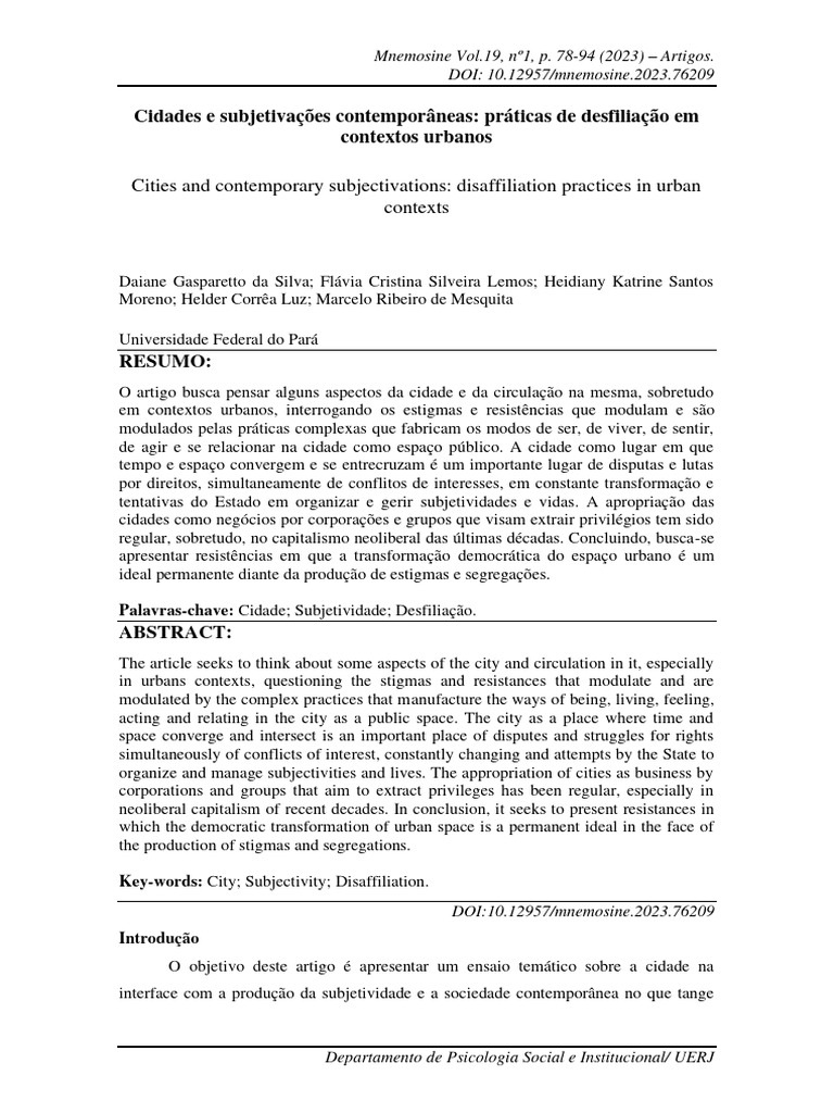 Práticas de Desfiliação nas Cidades Contemporâneas | PDF | Sociologia ...