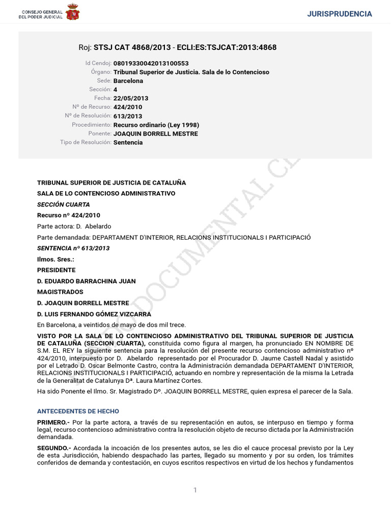 STSJ Cat 4868 2013 | PDF | Sentencia (ley) | Caso de ley