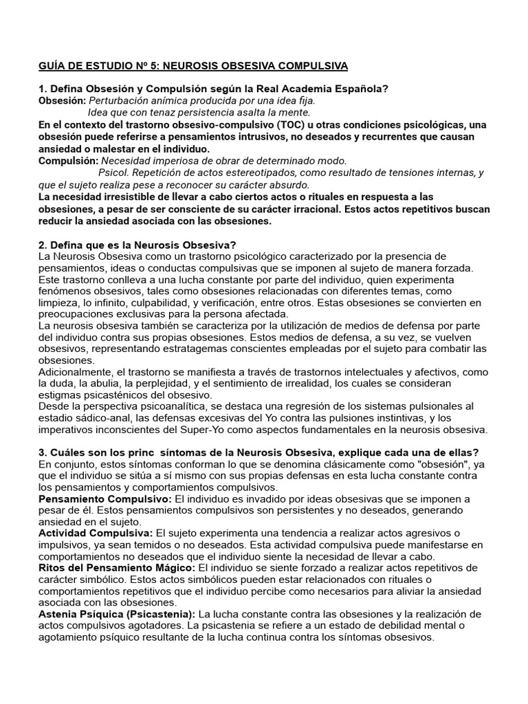 Guía de Neurosis Obsesiva | PDF | Desorden obsesivo compulsivo | Neurosis