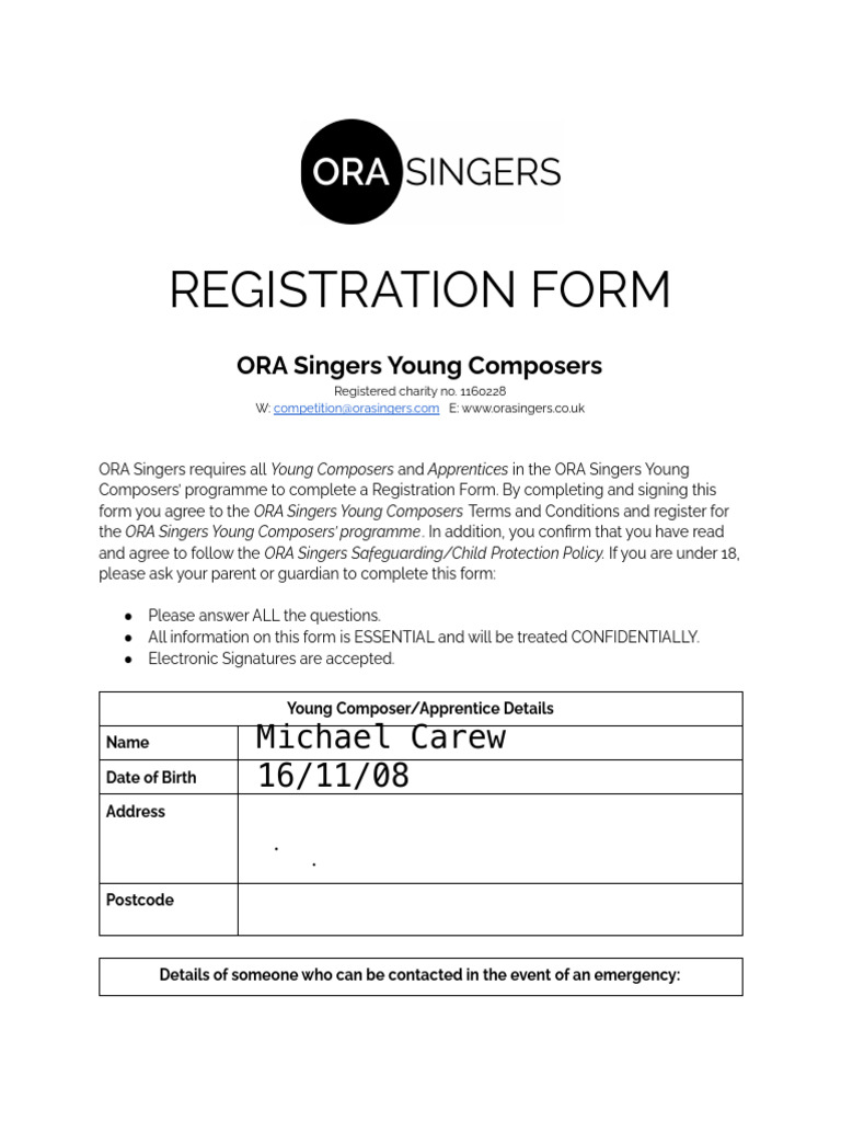 Young Composers Registration Form 2023 | PDF | Social Science | Lifestyle