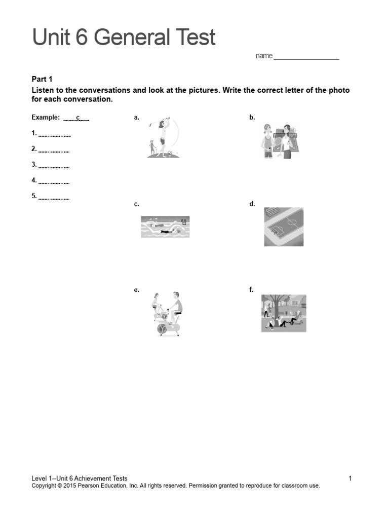 Top Notch 1 Unit 6 Assessment | PDF | All Rights Reserved