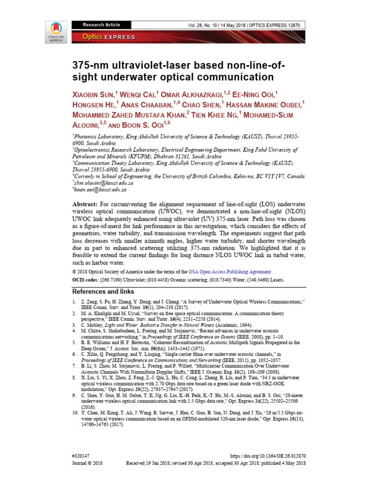 375-Nm Ultraviolet-Laser Based Non-line-Of-sight Underwater Optical ...