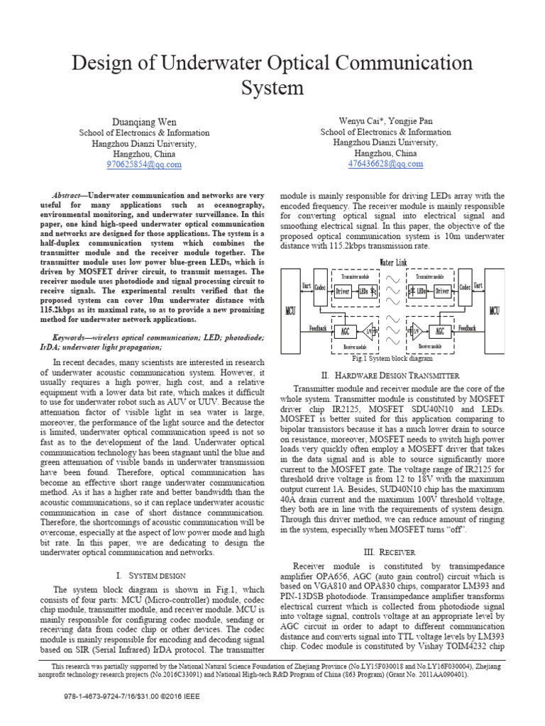 Underwater Optical Communication System Design | PDF | Amplifier | Mosfet
