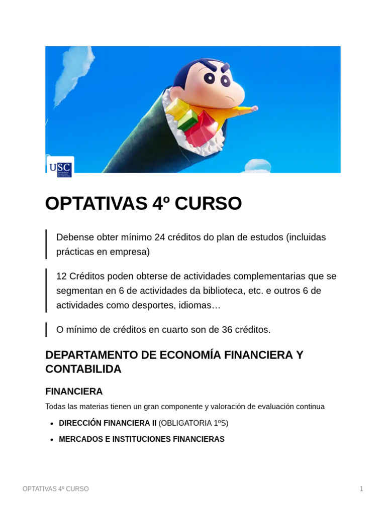 Optativas 4º Curso ADE USC | PDF | Marketing | Contabilidad