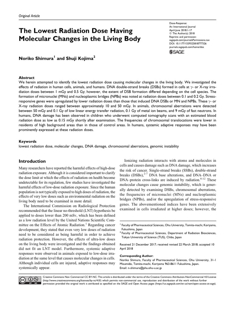Lowest Radiation Dose for Molecular Changes | PDF | Ionizing Radiation ...
