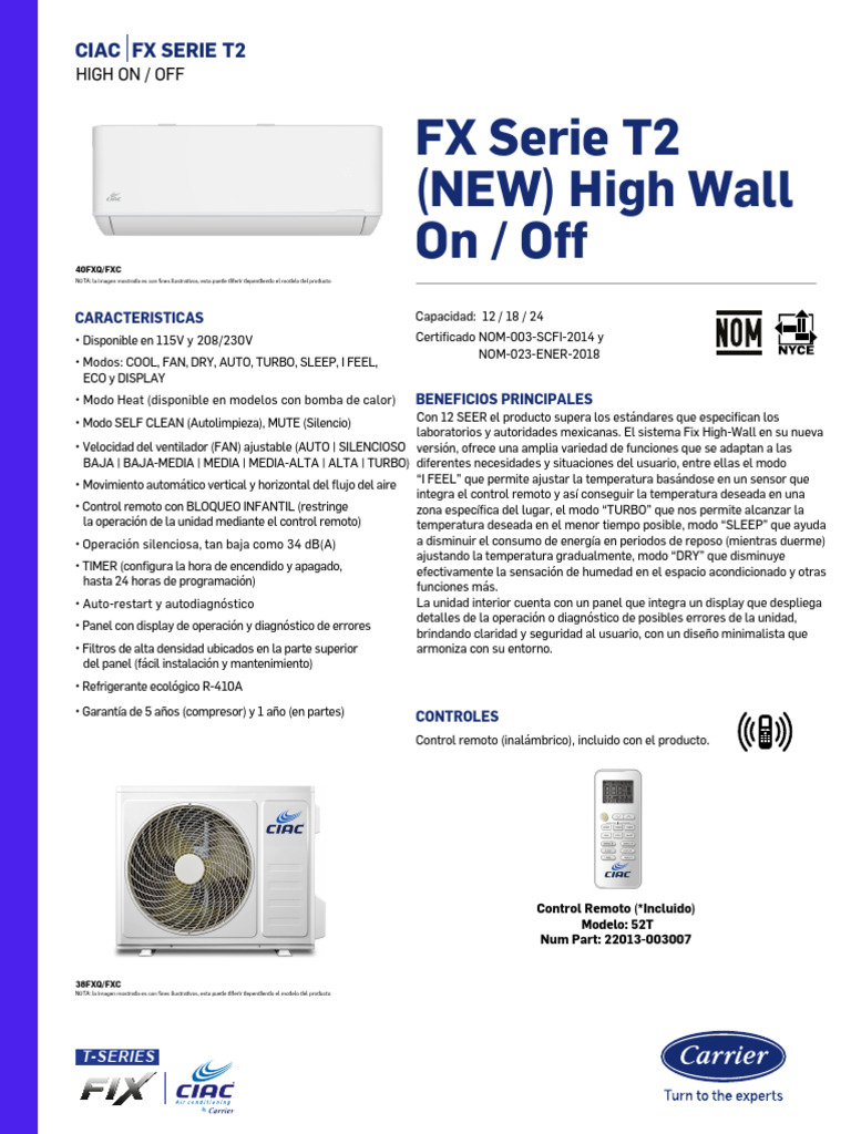 Minisplit CIAC FX Serie T2 | PDF | Turbocompresor | Termodinámica
