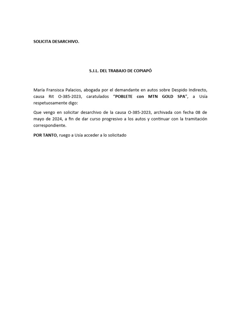 Solicita Desarchivo | PDF | Negocios | Derecho