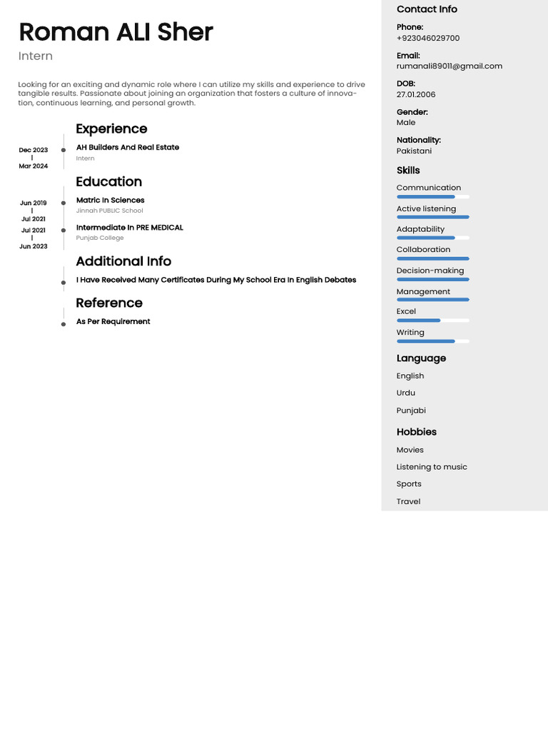 Roman ALI - Resume - 992 | PDF | Pakistan
