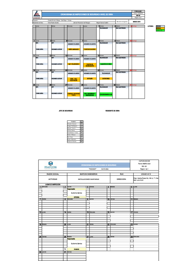 Copia de Cronogramas de Inspecciones de Seguridad UPPER 28 | PDF