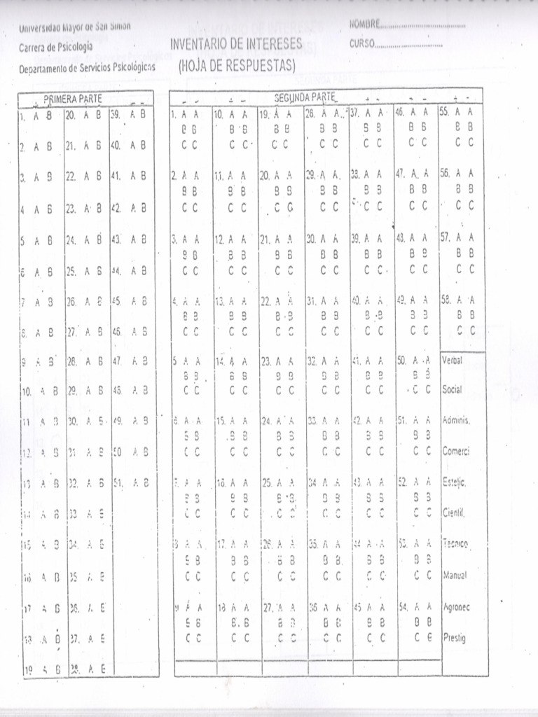 Hoja Respuestas Kuder Grafico | PDF