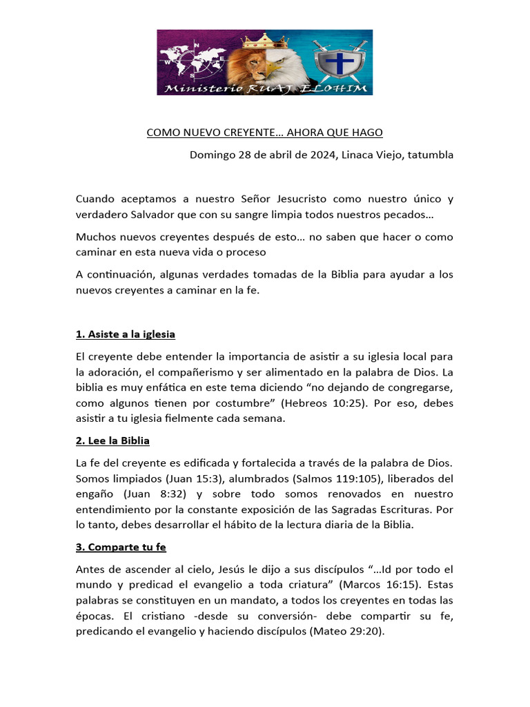 Guía para Nuevos Creyentes en Cristo | PDF | Oración | Biblia